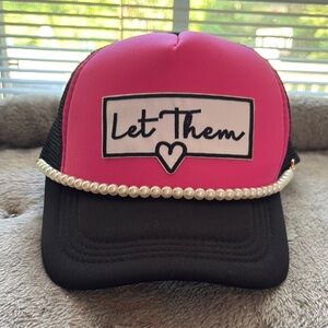 Pink and Black Trucker Hat with Pearl Detail